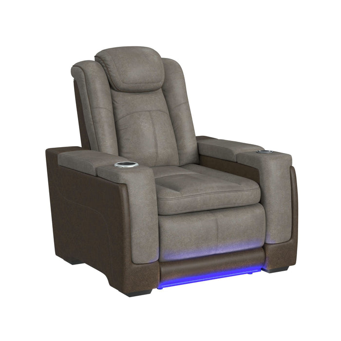 Lantana - Power Motion Recliner With Power Headrest, LED , Wireless Charger And Cup Holder - Rocky Gray/Brown