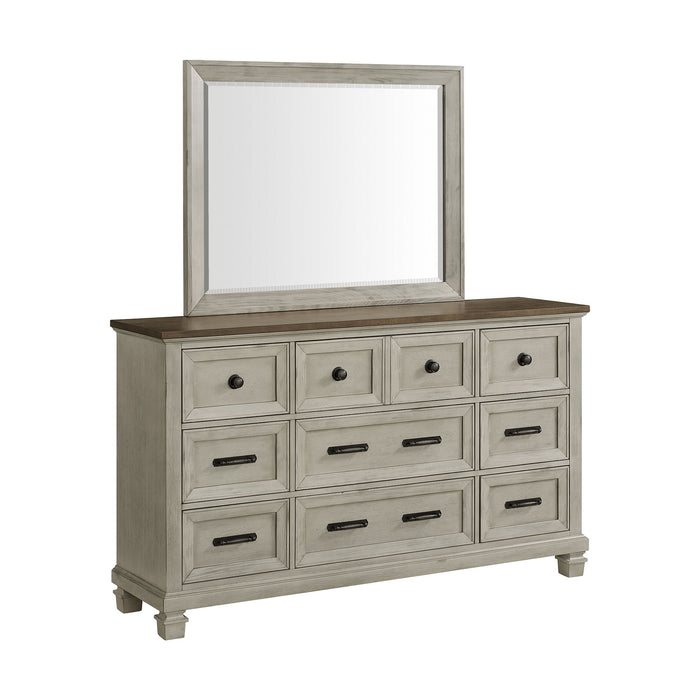Farmington - Dresser And Mirror Set - Medium Brown / Washed Stone