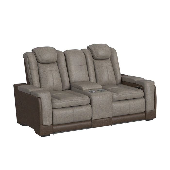 Lantana - Power Motion Loveseat With Power Headrest, LED, And Console - Rocky Gray/Brown