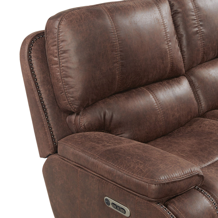 Atlantis - Power Motion Loveseat With Power Motion Head Recliner - Heritage Brown