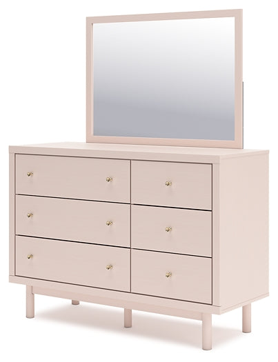 Wistenpine Full Upholstered Panel Bed with Mirrored Dresser