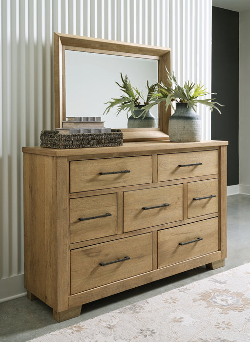 Galliden California King Panel Bed with Mirrored Dresser