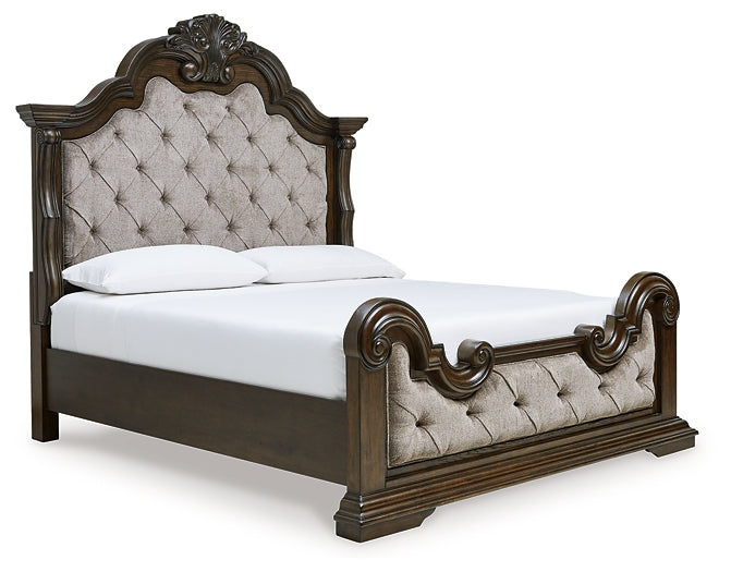 Maylee California King Upholstered Bed with Dresser and Nightstand
