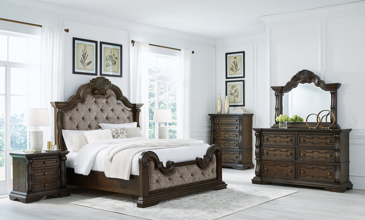 Maylee King Upholstered Bed with Dresser and Nightstand
