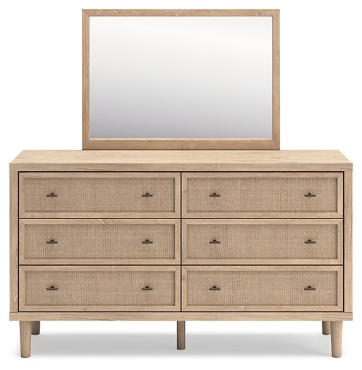 Cielden Full Upholstered Panel Bed with Mirrored Dresser, Chest and Nightstand