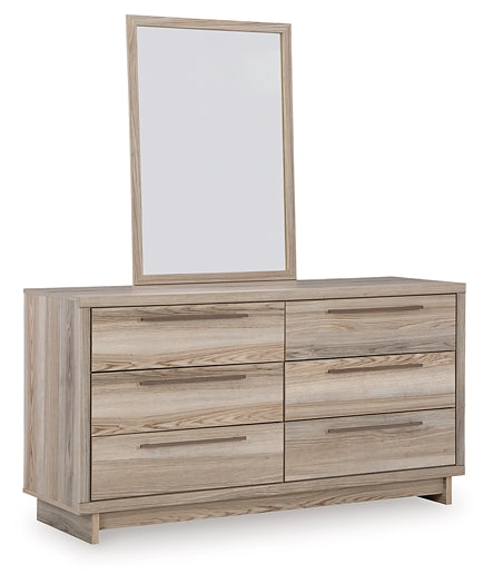 Hasbrick King Panel Headboard with Mirrored Dresser and Nightstand