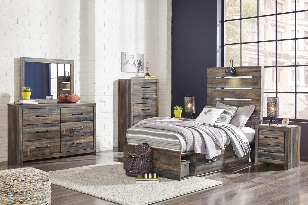 Drystan Twin Panel Headboard with Mirrored Dresser, Chest and 2 Nightstands